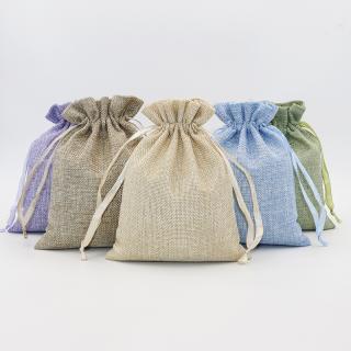 5PCS Linen Cotton Drawstring Gift Pouch Bag Lavender Green Natural Col_1